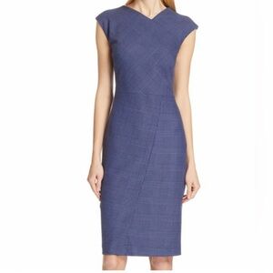 Like New Hugo Boss Dechesta Glen Sleeveless Navy Black Plaid Sheath Dress Size 6